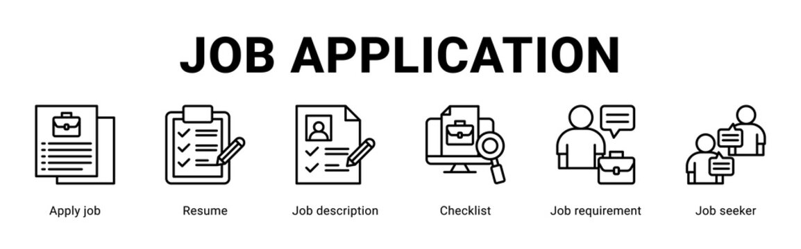 Job Application web banner icon concept,  with apply job, Resume, Job Description, checklist, job requirement, Job Seeker.