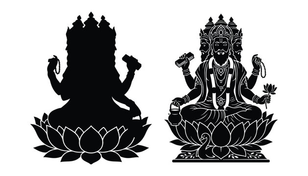 black and white silhouette of Brahma very high quality vector illustration.