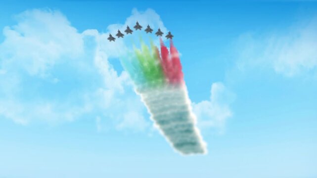 Karachay Cherkessia Flag 3D Render Animation Created with Colored Smoke Trails by Aircraft