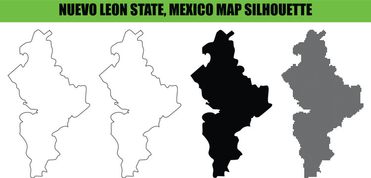 nuevo leon state mexico map silhouette four variations isolated on transparent background outline white and dotted black maps available for geography project.
