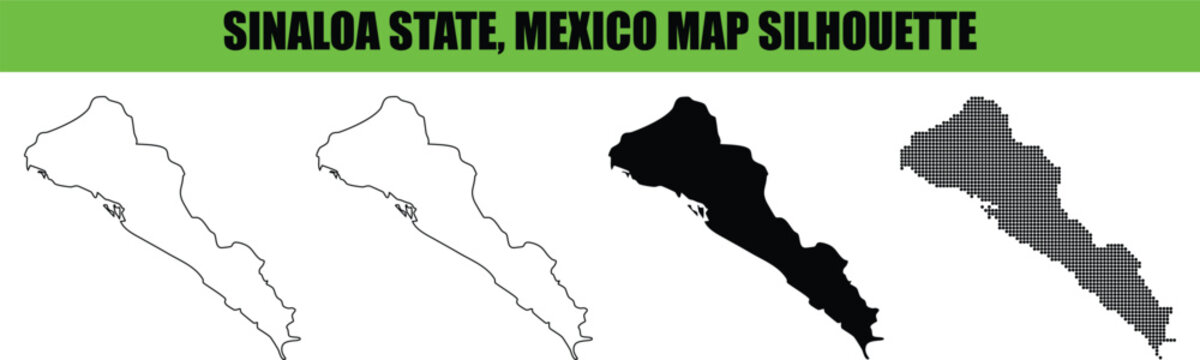 sinaloa state mexico map silhouette four variations isolated on transparent background outline white and dotted black maps available for geography project.