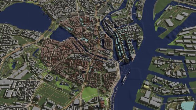 3D looped animation of city - Hamburg Germany