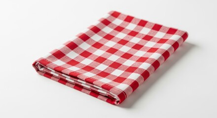 Obraz premium Red and white checkered napkin, folded cloth on a white background.