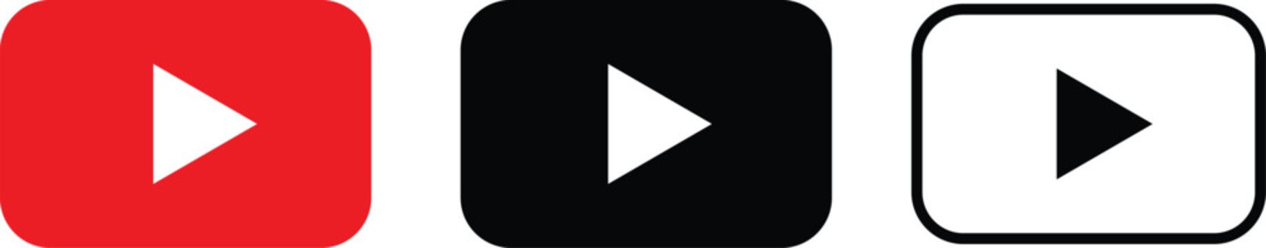 Youtube play button icons in red black and white