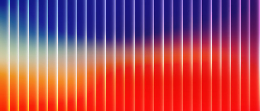 Abstract background with vertical glowing stripes in a vibrant gradient of blue, orange, and red colors