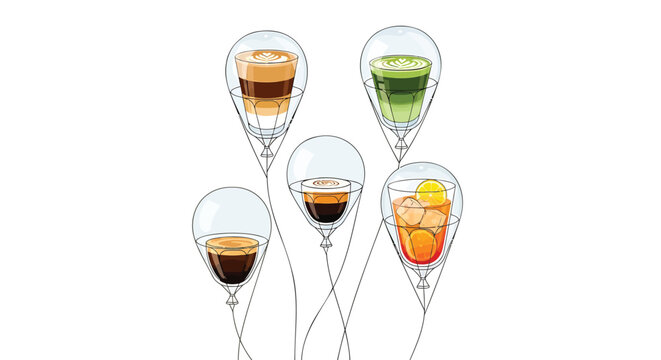 Colorful cocktail glasses, drink icons, vector illustrations, barware, beverage set