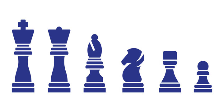 Blue chess silhouettes. Chess icons set.