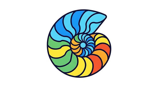 Vibrant and colorful nautilus shell illustration featuring a rainbow gradient spiral design, perfect for abstract nature-inspired concepts and modern graphic art