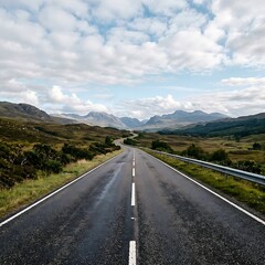 Fototapeta premium asphalt road through green landscape.