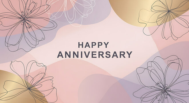 Happy anniversary celebration with elegant floral designs and warm colors