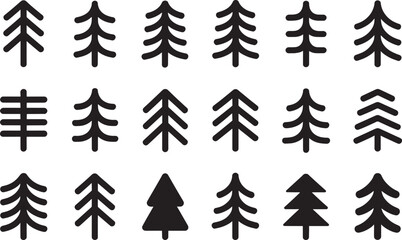 Obraz premium Collection of simple Christmas tree icons in various styles, festive holiday season symbols.