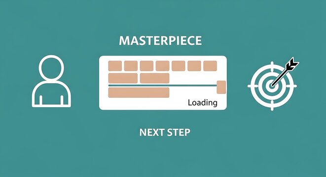 Person loading bar and target with arrow on teal background user avatar progress