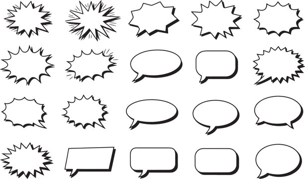 Speech bubble set, comic book style blank templates for text and communication.