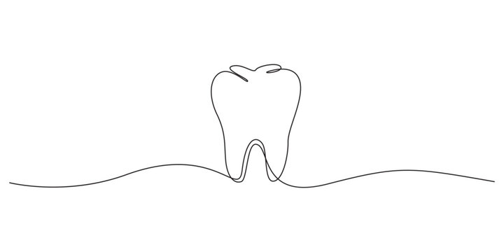 Continuous line drawing of human teeth and smile design, Human teeth continuous one line drawing. Single line art, minimalist style teeth care concept