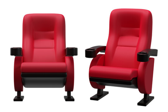 Empty Red Movie Theater Armchair isolated on background. 3D Cinema Seat with Cup Holders for Movie and cinema concept. 3D render
