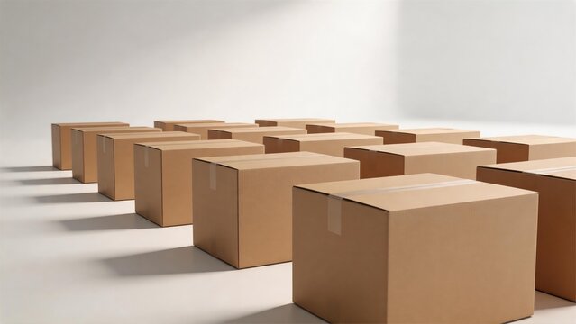 Stack of Cardboard Shipping Boxes in Warehouse Style Layout