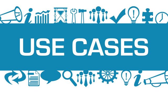 Use Cases Blue Business Symbols Up Down Moving Text 