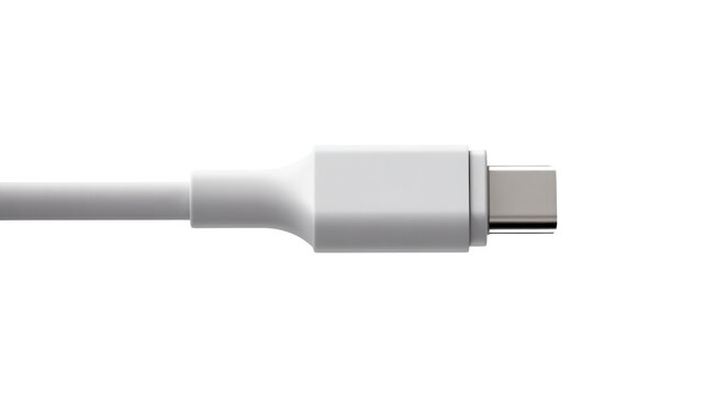 Closeup of a white usbc cable connector isolated on transparent background for charging and data transfer purposes easily