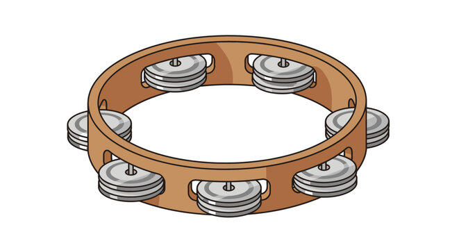 A hand drawn illustration of a wooden tambourine musical instrument.