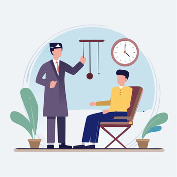 Hypnotist using pendulum on seated patient