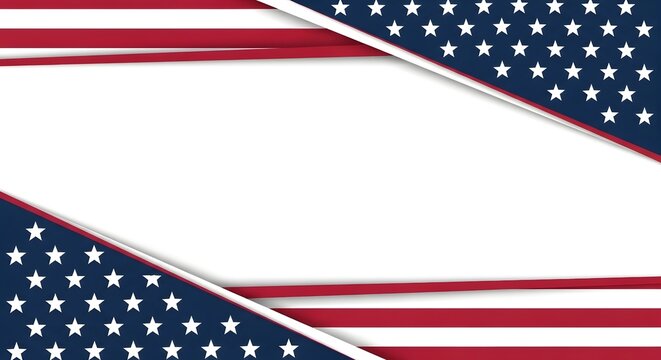 American flag background with copy space in the center, featuring stars and stripes in the corners