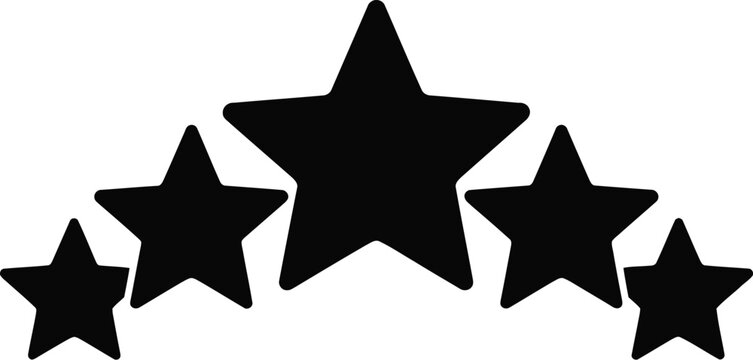 Five Black Stars Arranged in an Arc Against a White Background Vector Illustration