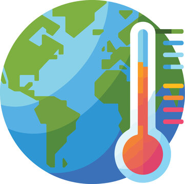 Global warming thermometer on planet Earth during climate crisis concept flat vector illustration