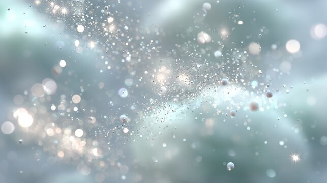 Abstract sparkling particles in soft blue background with light bokeh effects
