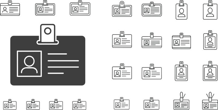 Employee Identification Card Icon Set with Staff Badge Templates and Corporate Identity Symbols for Business Applications