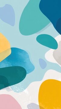 Abstract colorful shapes on light blue background with organic design