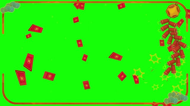 Falling red playing cards on green casino table background with neon border