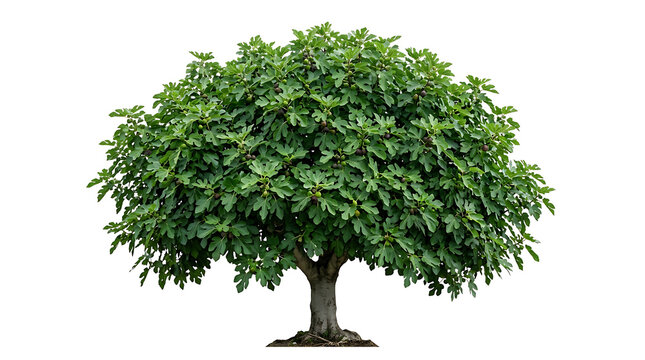 Mature fig tree with lush green leaves and fruits