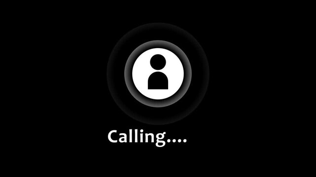 Video call interface with calling text and person icon on black communication online. 4k video animation
