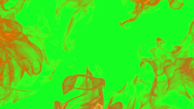 Swirling fire cloud animation on green screen chroma key background with realistic orange red flames burning intensely for VFX video editing motion graphics professional 4k stock footage asset ready