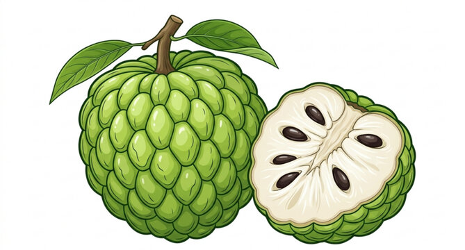 Fresh sugar apple or custard apple tropical fruit vector illustration isolated on white background