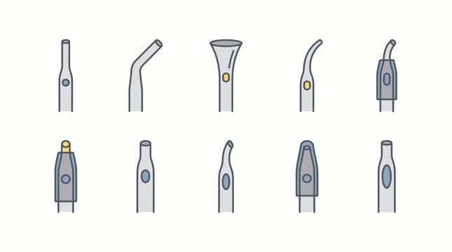 Set of 10 Cataract Phacoemulsification Probe Tips Vector Illustrations, Clean Flat Design for Ophthalmic Surgery and Healthcare