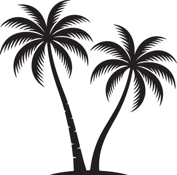 Black palm tree silhouettes, tropical icons, palm trees, vector graphics