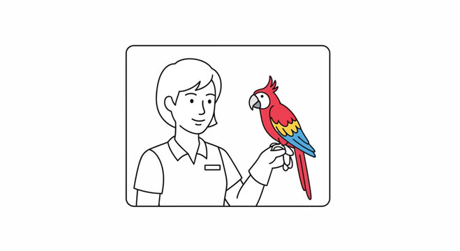 Woman Vet Holding Colorful Macaw Parrot on Hand, Animal Care and Avian Expertise