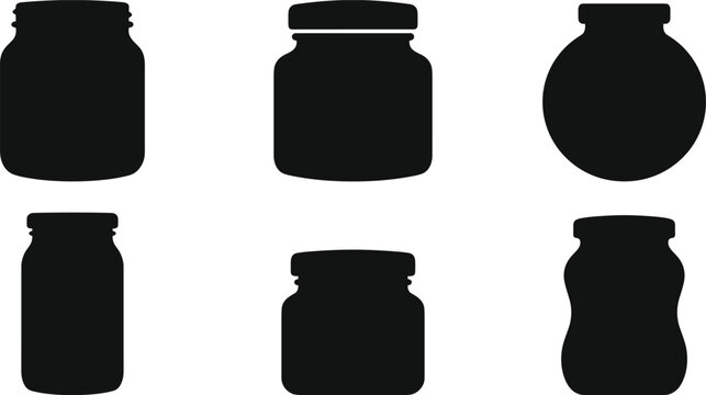 Jar and Container Silhouette Vector Set with Glass Storage Bottles and Packaging Shapes Collection