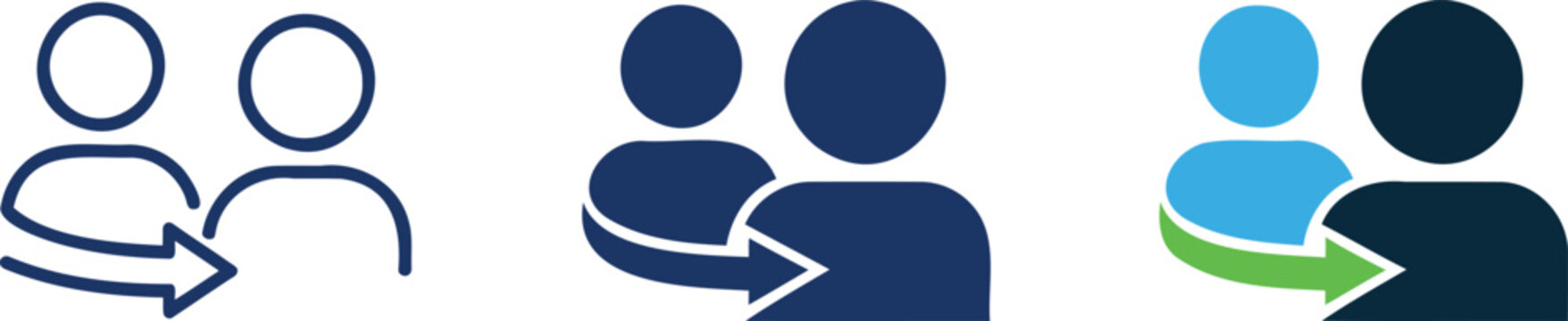 User transfer and referral showing people silhouettes with directional arrow symbols