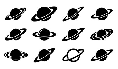 Saturn Planet Silhouette Vector Icon Set with Minimal Space and Astronomy Designs © Sabbir