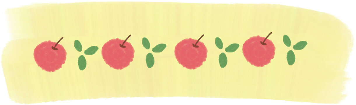Cute red apple border banner with crayon texture, hand drawn vector illustration