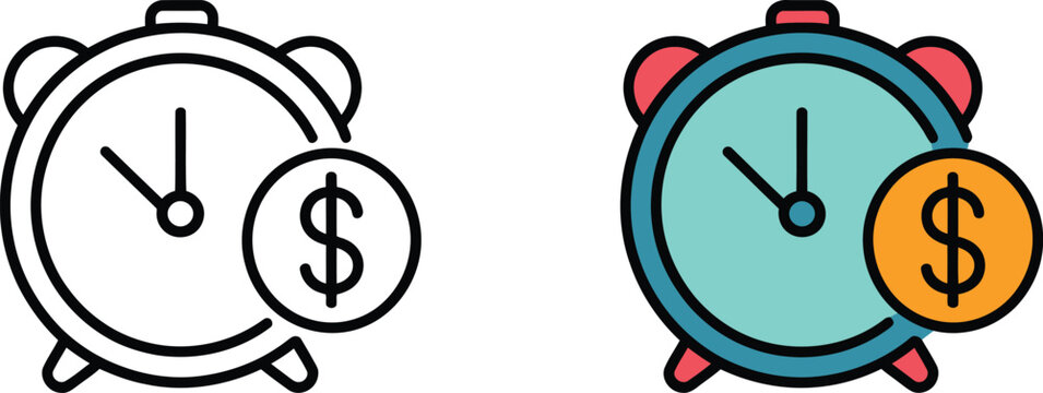 Alarm clock with dollar sign symbol for time is money concept on white background