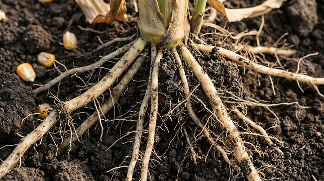 Planting corn roots in soil with seeds