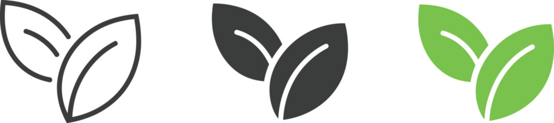 Three stylized leaf in outline solid dark gray and bright green © MD. HASAN ALI