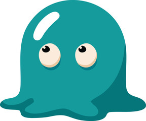 Fototapeta premium Teal glossy blob creature with upward eyes illustration