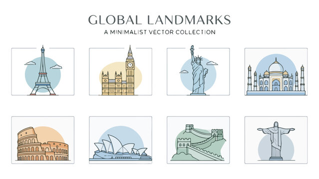 A minimalist vector collection of famous global landmarks