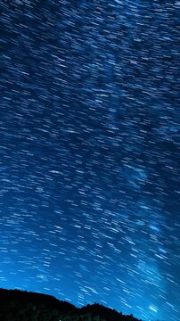 Vertical Shot Star Trails of Milky Way Galaxy in Southeast Sky Above Los Padres Forest Astrophotography Time Lapse in California USA