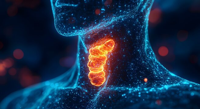 Endocrine picture concept with glowing gland and human throat picture