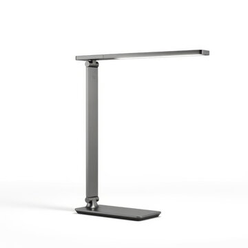 Sleek grey led desk lamp with adjustable arm standing on a white surface for office lighting